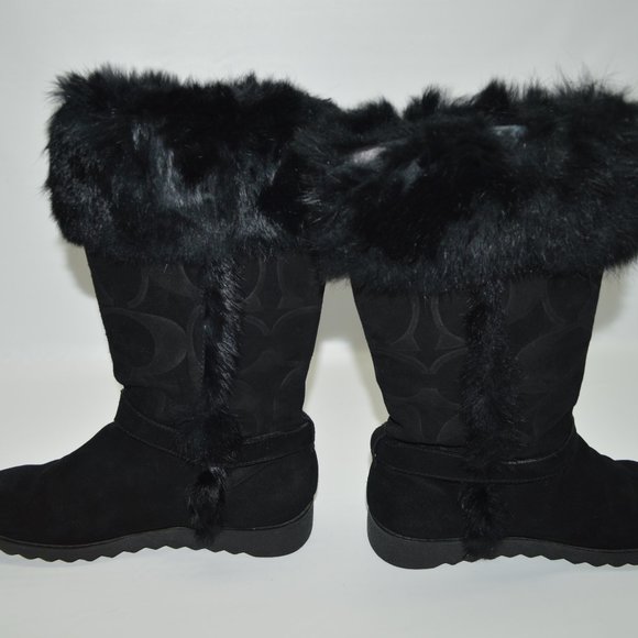 Coach Deeann Black Suede Signature Embossed Fur Boots Women's Size 7B - Picture 8 of 12